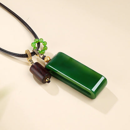 [Peace All Year Round] Spinach Green Hetian Jasper Plain Plaque Yuheng Pendant, Unisex Jade Charm
