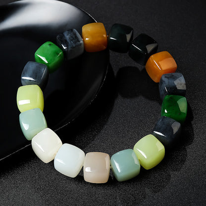 Unisex Hetian Jade Bracelet, Square Multi-Color Mixed Gem Beads, Handheld Bangle, Festival Gift