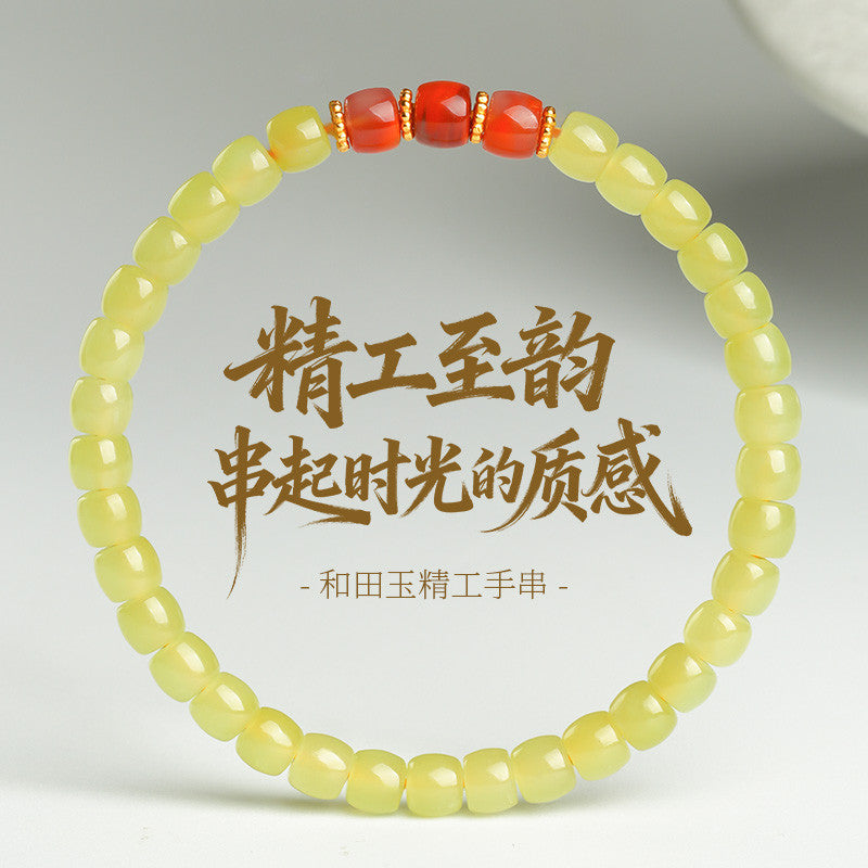 Collection Grade High-oil Yellow Tone Hetian Jade Bracelet, Exquisitely Polished Straight-cut Single-loop Bangle