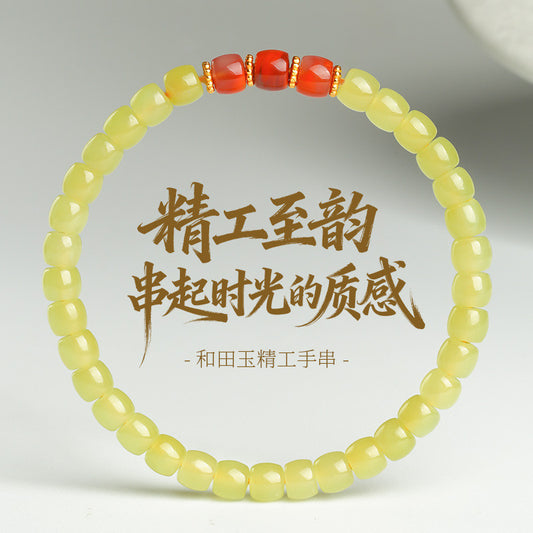 Collection Grade High-oil Yellow Tone Hetian Jade Bracelet, Exquisitely Polished Straight-cut Single-loop Bangle