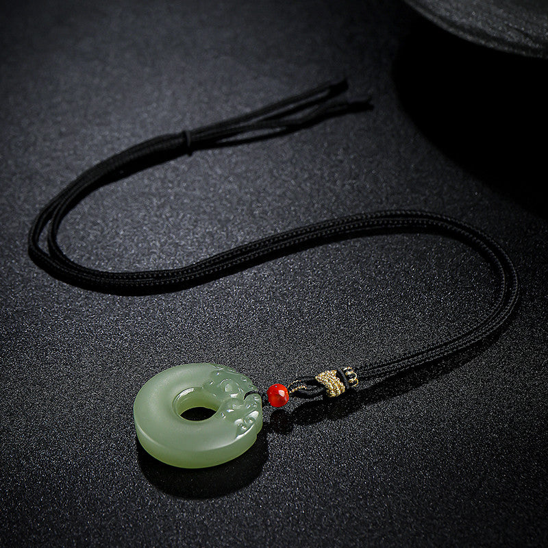 Pale Green Hetian Jade Hollow-Carved Double Dragon Safety Buckle Pendant, Unisex Jade Charm, With Certificate & Collectible Value