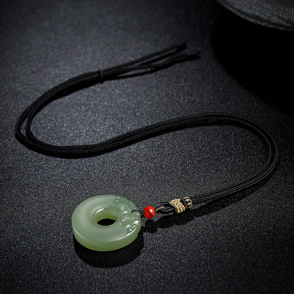 Pale Green Hetian Jade Hollow-Carved Double Dragon Safety Buckle Pendant, Unisex Jade Charm, With Certificate & Collectible Value
