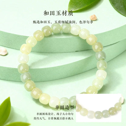 Jade Charm Life Series, 8mm Multi-Gem Hetian Jade Beaded Bracelet, Wearable Collectible Jewelry with Certificate for Daily Matching