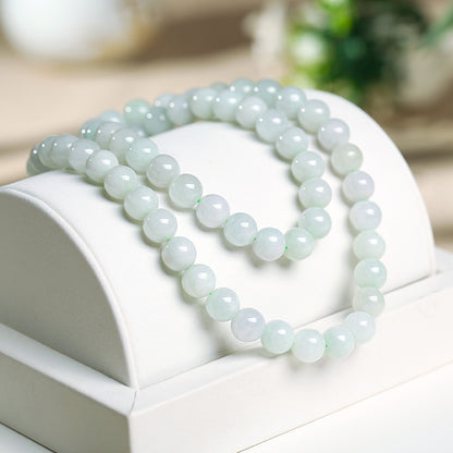 Unisex Old Oil Green Jadeite Beaded Necklace