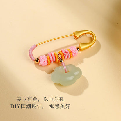 Pale Cyan Hetian Jade Safety Pin Pendant, Ornament for Baby, Infant & Pregnant Women