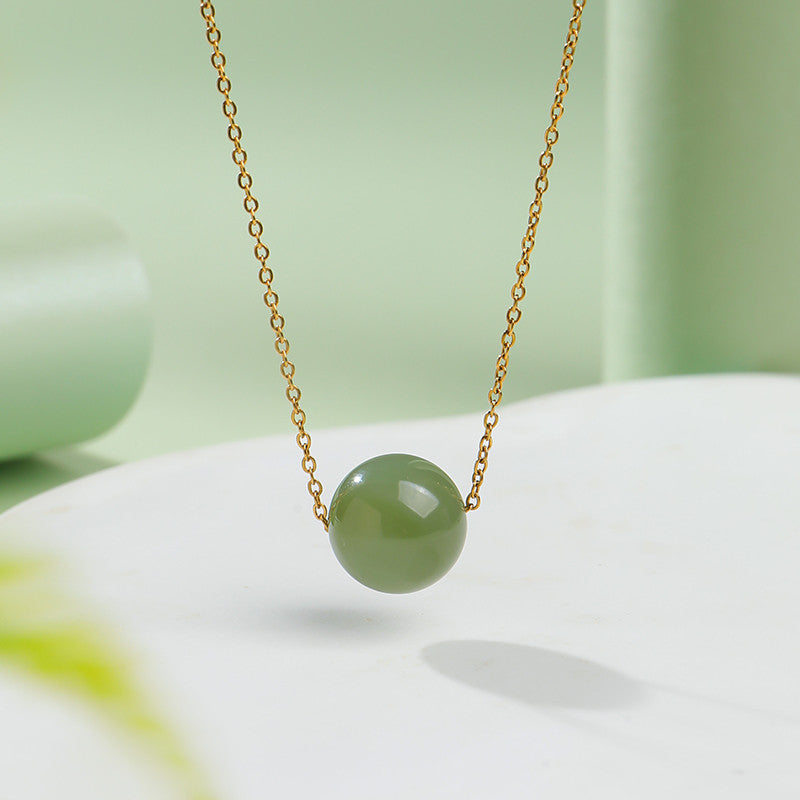 Light Cyan & Lake Green Hetian Jade Barrel Bead Pendant, Minimalist Stylish Charm, Festival Gift