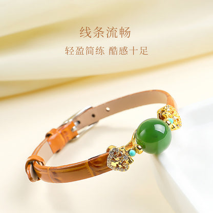 Rotatable Barrel Bead Jade Bracelet, Hetian Jade & Jadeite Wristband with Pixiu, Gift