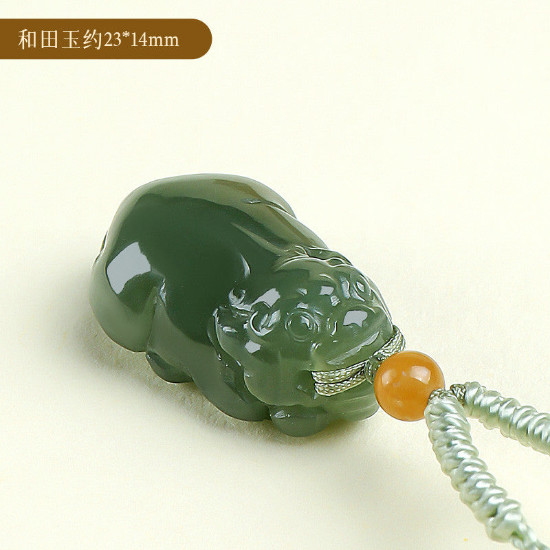 Prosperous Fortune | Hetian Jade Lake-Green Pixiu Pendant, Unisex Auspicious Beast Jade Charm
