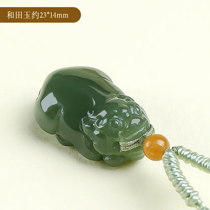 Prosperous Fortune | Hetian Jade Lake-Green Pixiu Pendant, Unisex Auspicious Beast Jade Charm