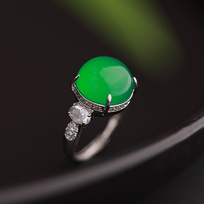 Natural Chalcedony 【Moonlight Glow】Oval Cabochon Ring, Niche Design Elegant Finger Ring, Minimalist Daily Wear