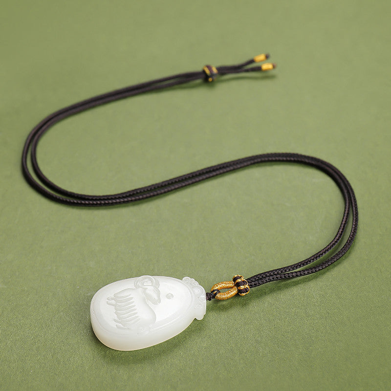 Unisex Hetian White Jade Pendant, Exquisite Double-sided Carved Twelve Chinese Zodiacs, Festival Gift