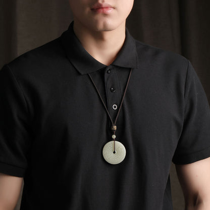 Archaistic Swirl Pattern Hetian Jade Safety Buckle Pendant, Unisex Jade Ornament