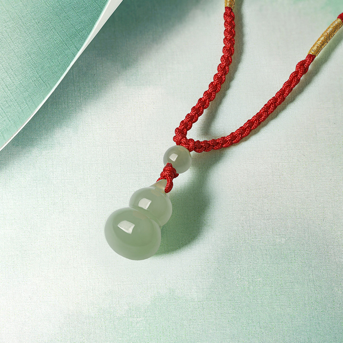 Green Hetian Jade Ruyi Gourd Pendant for Women, Jade Necklace with Red Cord, Premium Gift