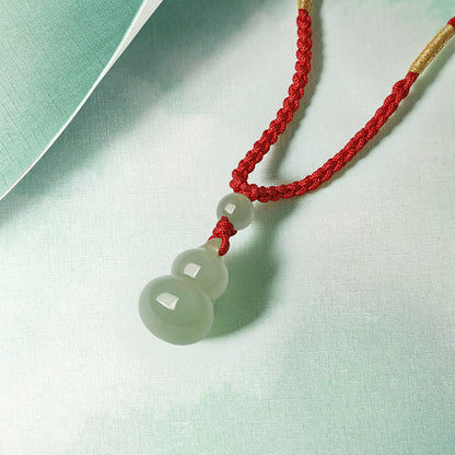 Green Hetian Jade Ruyi Gourd Pendant for Women, Jade Necklace with Red Cord, Premium Gift