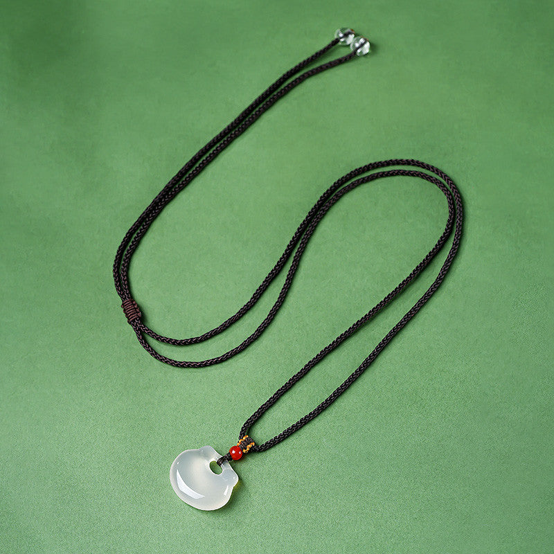 Icy Chalcedony Ruyi Lock Pendant, Peace Charm, Gift for Mom & Girlfriend
