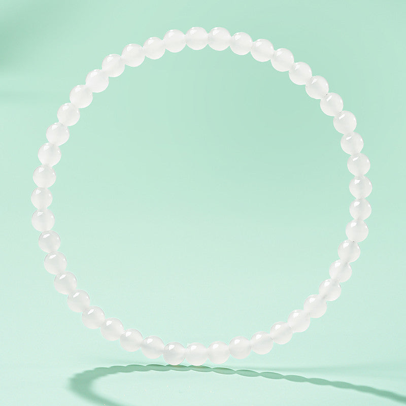 [Premium Grade] High-Oil White Hetian Jade Bracelet, Plain Single Strand Couple Bracelet