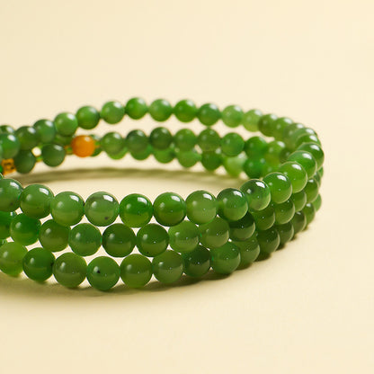 Spinach Green Hetian Jasper Round Bead Necklace, Sweater Chain, Gift for Mom