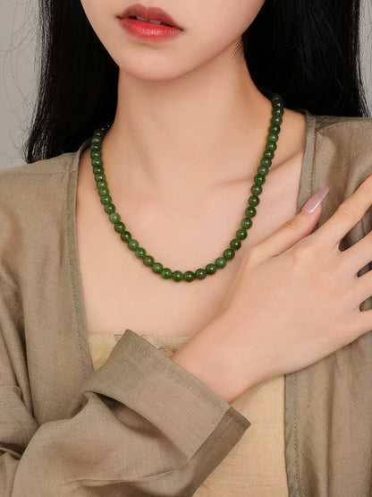 Luxury Hetian Jasper Jewelry Set, Round Bead Jade Necklace, Collectible with Certificate, Ideal Gift Choice