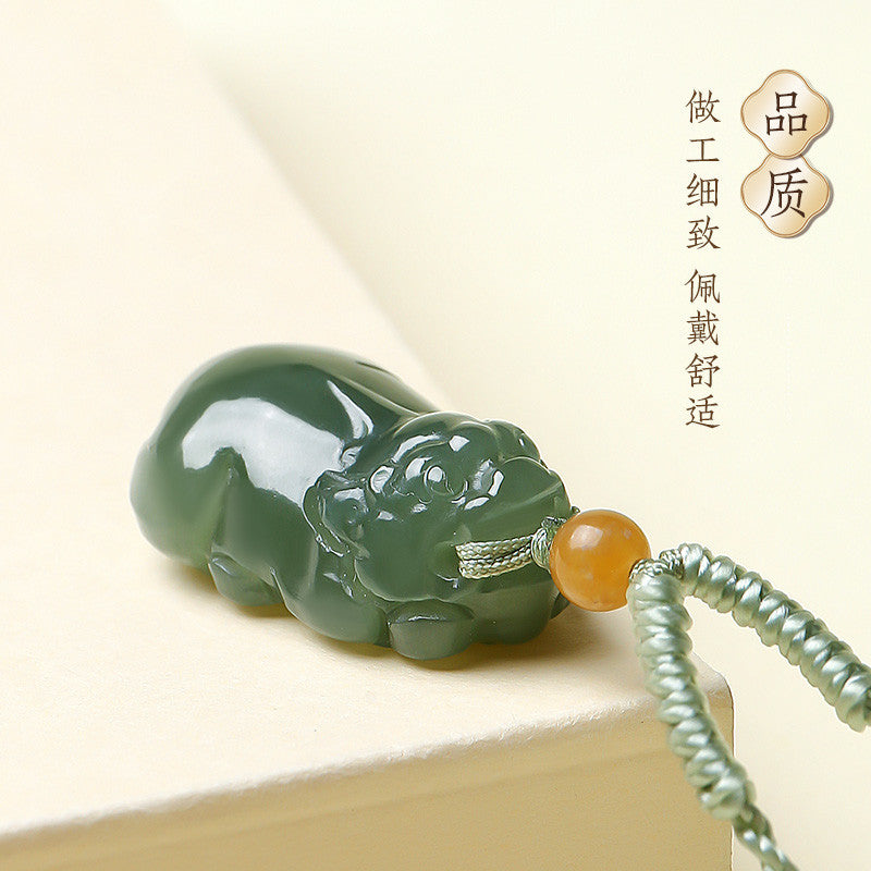 Prosperous Fortune | Hetian Jade Lake-Green Pixiu Pendant, Unisex Auspicious Beast Jade Charm