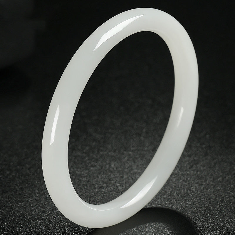 Slender Round Bangle, Pale Green & White Hetian Jade Beauty Bangle