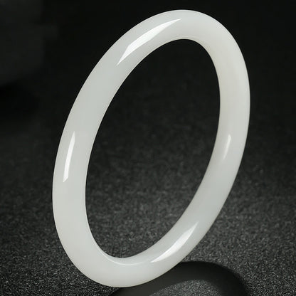 Slender Round Bangle, Pale Green & White Hetian Jade Beauty Bangle
