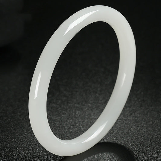 Slender Round Bangle, Pale Green & White Hetian Jade Beauty Bangle