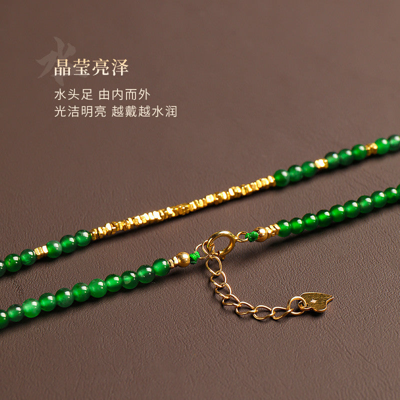 Imperial Green Jadeite Mini Bead Necklace, 3mm Clavicle Chain with Certificate