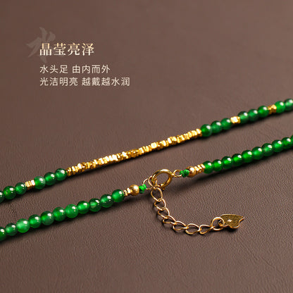 Imperial Green Jadeite Mini Bead Necklace, 3mm Clavicle Chain with Certificate