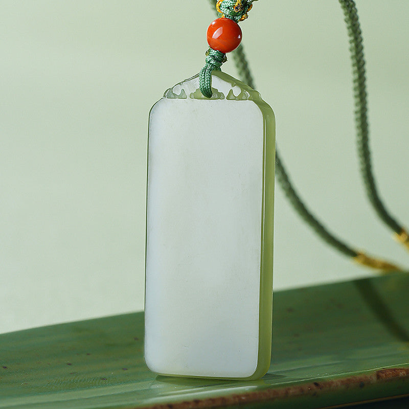 Hetian Pale Cyan Clear Water Bamboo Pendant, Rising Step by Step Plaque, Festival Gift