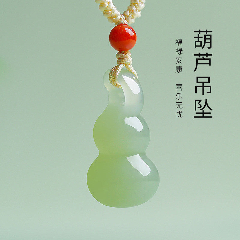 Unisex Stylish Simple Hetian Jade Gourd Pendant, Fortune & Blessing Charm, Festival Gift