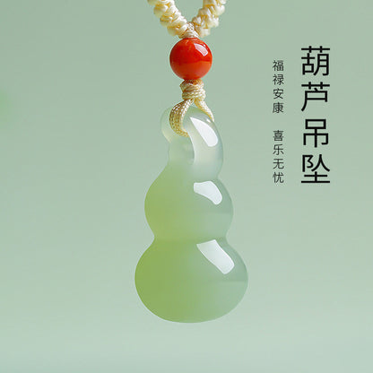 Unisex Stylish Simple Hetian Jade Gourd Pendant, Fortune & Blessing Charm, Festival Gift