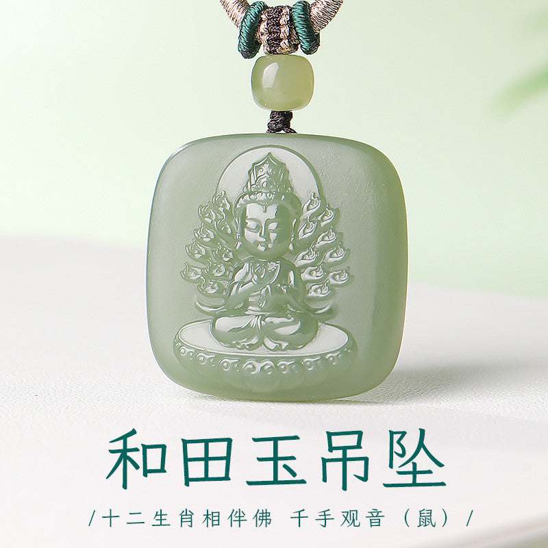 Unisex Hetian Jade Eight Patron Saints Pendant, 12 Zodiac Buddha Amulet, Festival Gift