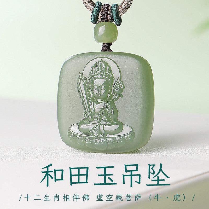 Unisex Hetian Jade Eight Patron Saints Pendant, 12 Zodiac Buddha Amulet, Festival Gift