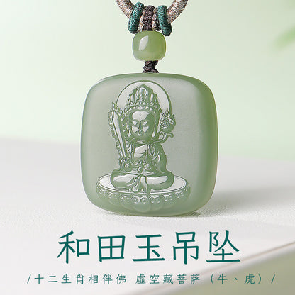Unisex Hetian Jade Eight Patron Saints Pendant, 12 Zodiac Buddha Amulet, Festival Gift