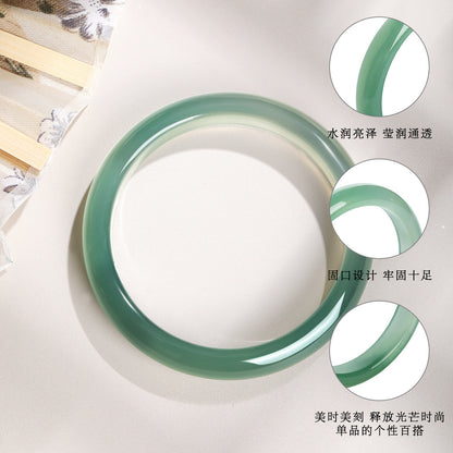 Selected Distant Mountain Cyan Chalcedony Bangle, Glossy Green Translucent Bracelet, Gift for Girlfriend