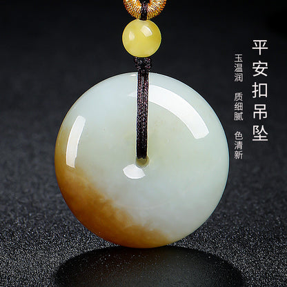 Unisex Hetian Russian Sugar-White Jade Safety Buckle Pendant, Fine & Glossy, Festival Gift