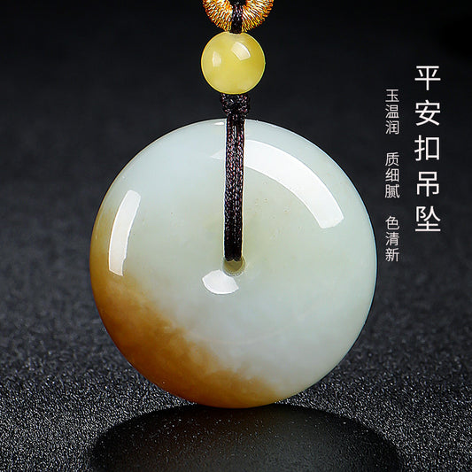 Unisex Hetian Russian Sugar-White Jade Safety Buckle Pendant, Fine & Glossy, Festival Gift