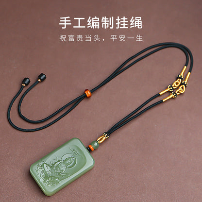 Men's Hetian Pale Cyan Jade Pendant, Double-Sided Carved Guanyin Jade Charm