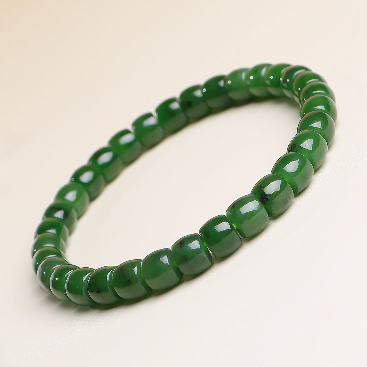 Hetian Jasper Single-loop Bracelet with Straight-cut Beads, Unisex Jade Bangle