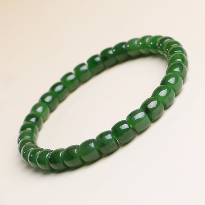 Hetian Jasper Single-loop Bracelet with Straight-cut Beads, Unisex Jade Bangle