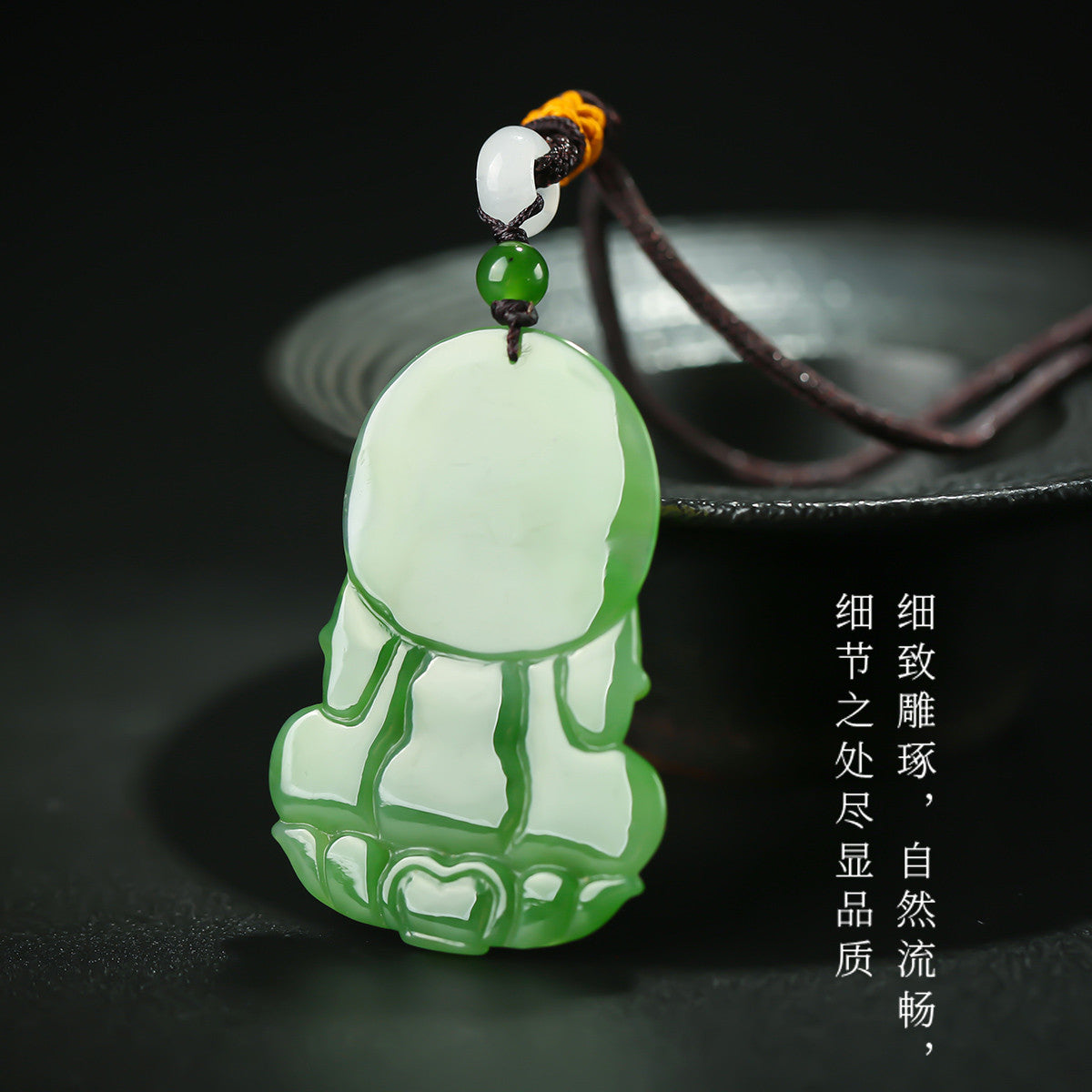 Unique Piece | Spinach Green Hetian Jasper Guanyin Pendant, Men's Bodhisattva Jade Ornament