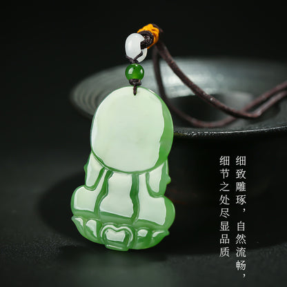 Unique Piece | Spinach Green Hetian Jasper Guanyin Pendant, Men's Bodhisattva Jade Ornament