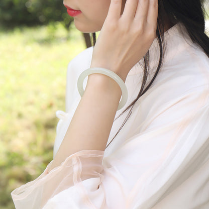 Slender Round Bangle, Pale Green & White Hetian Jade Beauty Bangle
