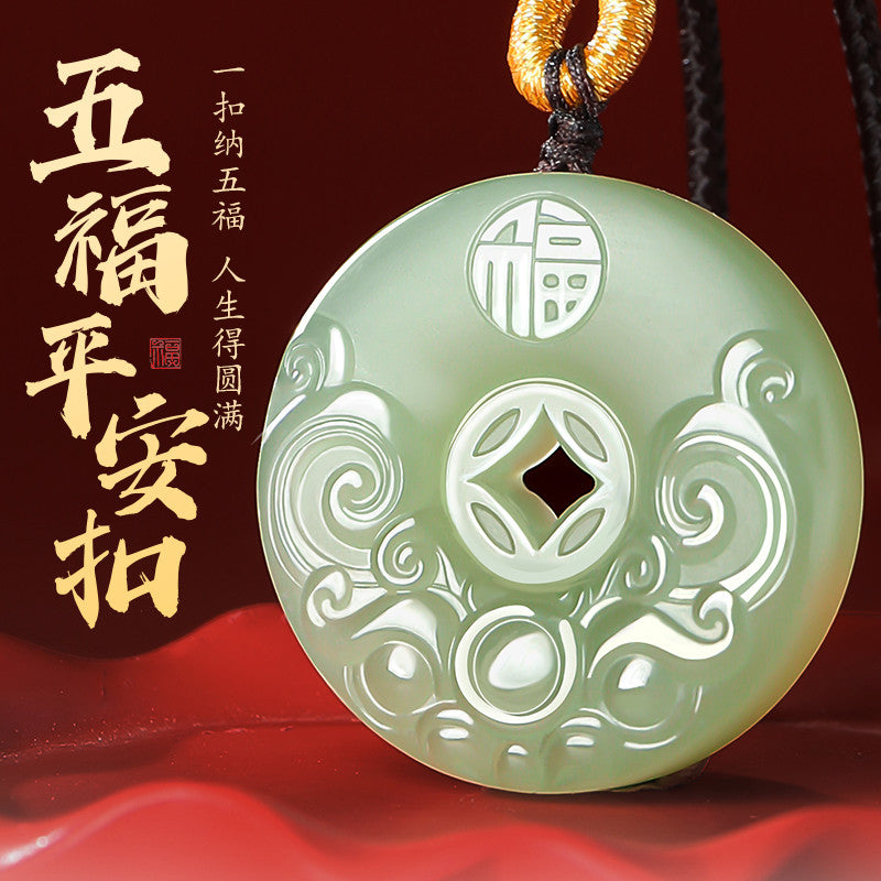 Peace & Joy | Pale Cyan Hetian Jade Pixiu Safety Buckle Pendant for Women