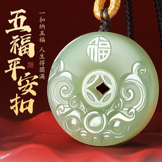 Peace & Joy | Pale Cyan Hetian Jade Pixiu Safety Buckle Pendant for Women