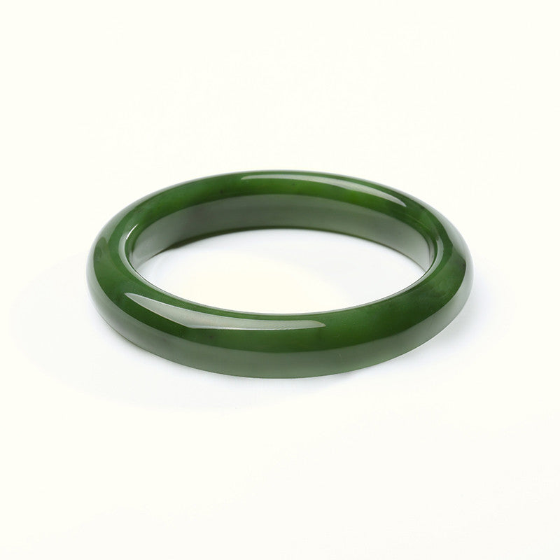 Natural Green Hetian Jade Bangle, Elegant Jasper Bracelet for Women, Premium Holiday Gift for Mom & Girlfriend, With Certificate & Collectible Value
