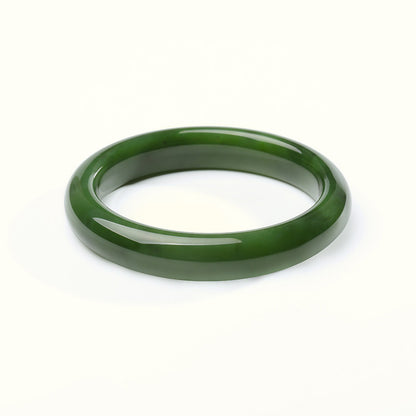 Natural Green Hetian Jade Bangle, Elegant Jasper Bracelet for Women, Premium Holiday Gift for Mom & Girlfriend, With Certificate & Collectible Value