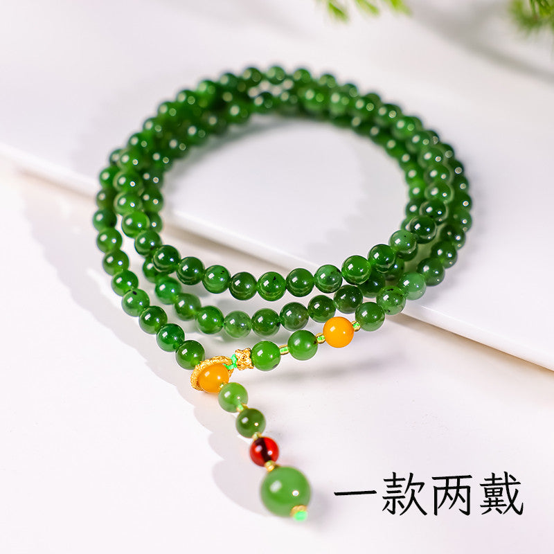 DIY Designed Hetian Spinach Green Jasper Necklace, Dual-purpose as Necklace & Bracelet, Festival Gift