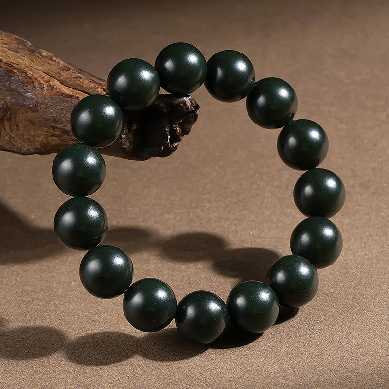Unisex Cyan Hetian Jade Round Bead Single-row Bracelet
