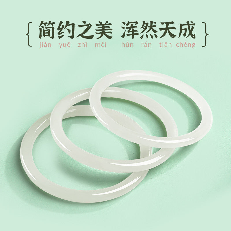 Cyan-White Hetian Jade Bangles, Chinese Style Jingle Bangles, Ring with Every Step